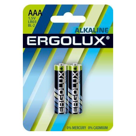 Элемент питания алкалиновый AAA/LR03 1.5В Alkaline BL-2 (блист.2шт) Ergolux 11743