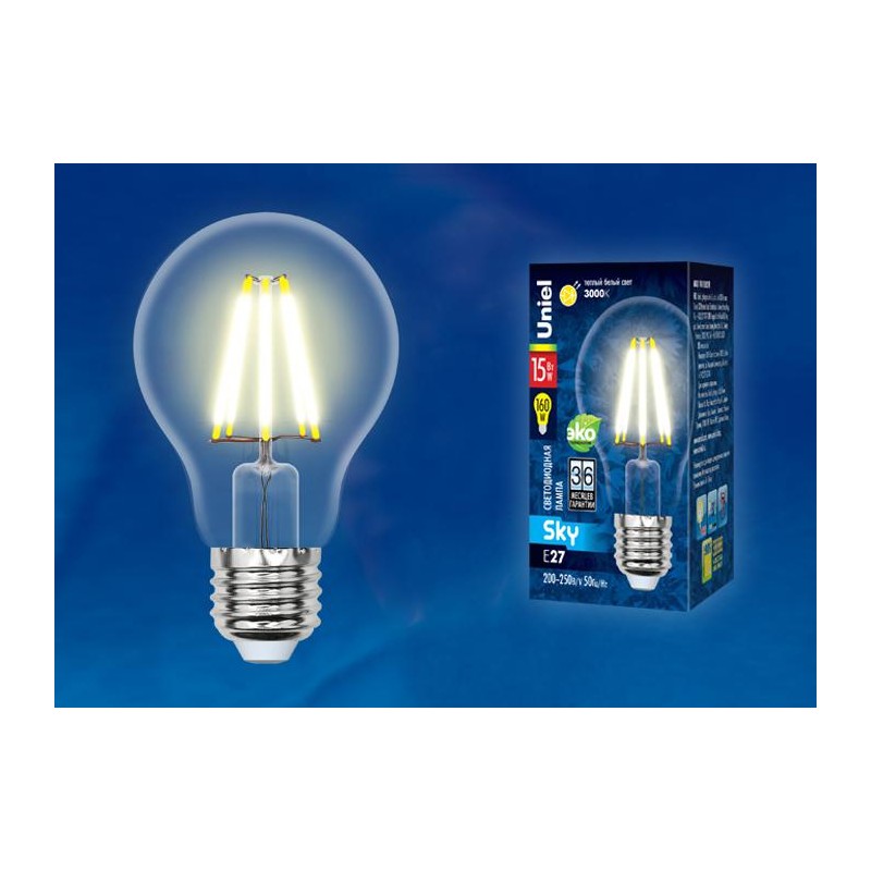 Лампа светодиодная LED-A70-15W/3000K/E27/CL PLS02WH Sky прозр. картон Uniel UL-00004868