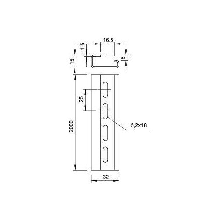 Рейка профильная 2000х32х15 2064 GTPL 2M (дл.2м) OBO 1115065