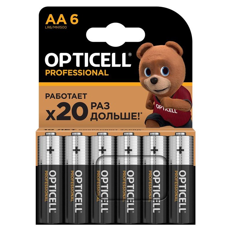 Элемент питания алкалиновый AA/LR6 (блист. 6шт) Professional Opticell 5052003