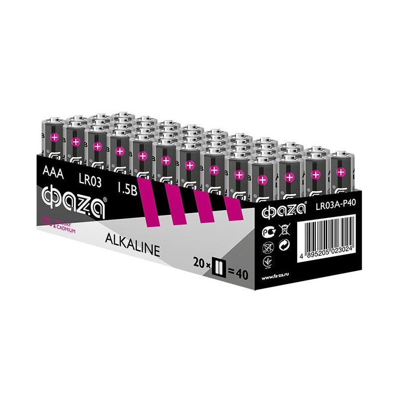 Элемент питания алкалиновый AAA/LR03 1.5В Alkaline Pack-40 (уп.40шт) ФАZА 5023024