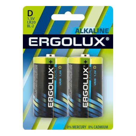 Элемент питания алкалиновый D/LR20 1.5В Alkaline BL-2 (блист.2шт) Ergolux 11752