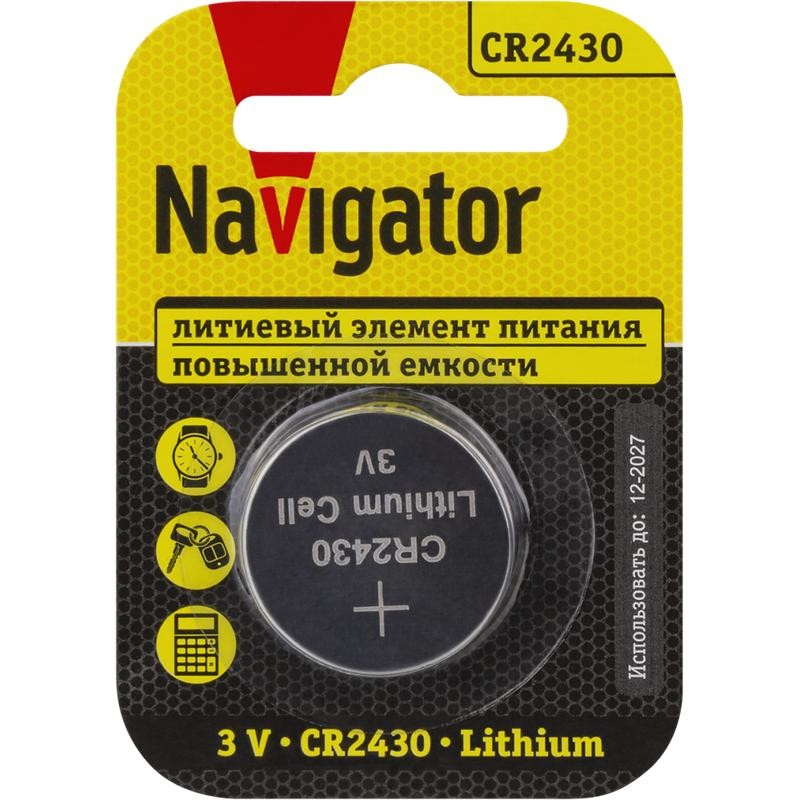 Элемент питания литиевый CR2430 93 828 NBT-CR2430-BP1 (блист.1шт) NAVIGATOR 93828