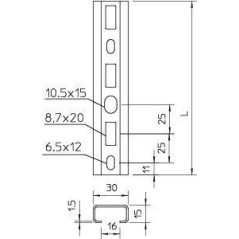 Рейка профильная 30х15 L2000 C30 L 2M FS OBO 1110002