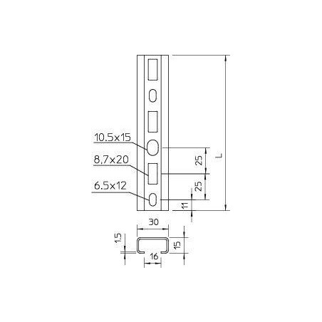 Рейка профильная 30х15 L2000 C30 L 2M FS OBO 1110002