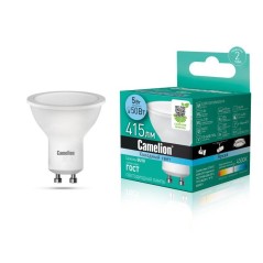 Лампа светодиодная LED5-GU10/845/GU10 5Вт 4500К бел. GU10 415лм 220-240В Camelion 10957