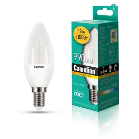 Лампа светодиодная LED12-C35/830/E14 12Вт 220В Camelion 13687