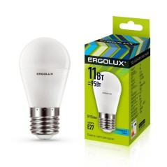 Лампа светодиодная LED-G45-11W-E27-4K Шар 11Вт E27 4500К 172-265В Ergolux 13631