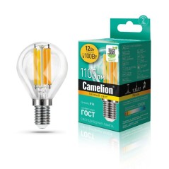 Лампа светодиодная филаментная LED12-G45-FL/830/E14 12Вт 220В Camelion 13712