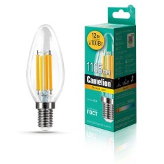 Лампа светодиодная филаментная LED12-C35-FL/830/E14 12Вт 220В Camelion 13708