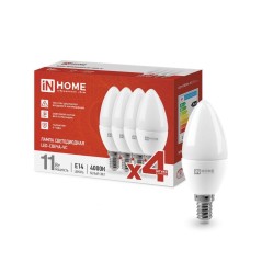 Лампа светодиодная LED-СВЕЧА-VC 4PACK 8Вт 230В E14 4000К 760лм (уп.4шт) IN HOME 4690612047782