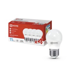 Лампа светодиодная LED-ШАР-VC 4PACK 11Вт 230В E27 6500К 1050лм (уп.4шт) IN HOME 4690612047898