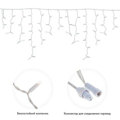 Гирлянда светодиодная "Айсикл" (бахрома) 4.8х0.6м 176LED бел. 15Вт 230В IP65 провод бел. (нужен шнур