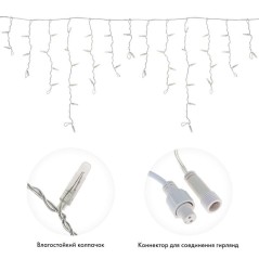 Гирлянда светодиодная "Айсикл" (бахрома) 4.8х0.6м 176LED бел. 15Вт 230В IP65 провод прозр. (нужен шн