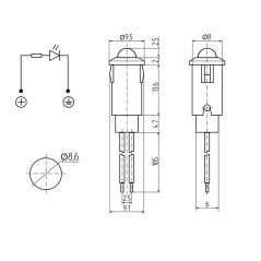 Индикатор малый d8 12В с проводом син. LED (WL-04) Rexant 36-4711