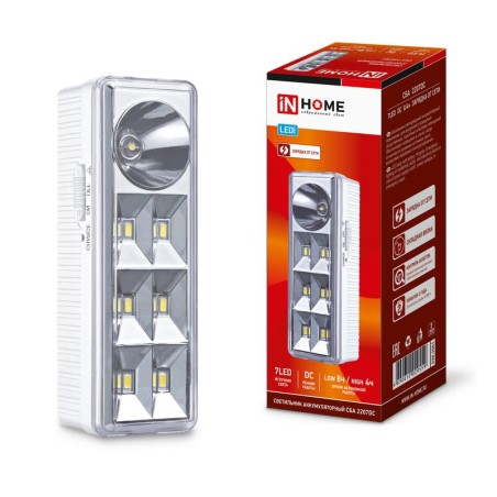 Светильник светодиодный СБА 2207DC 6+1LED 1.0А.ч lithium battery DC аварийный IN HOME 4690612029559