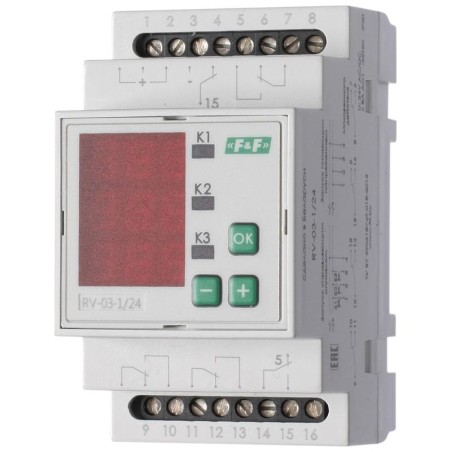 Реле времени RV-03-1/24 4х8А 24В AC/DC 4NO/NC IP20 многофункц. 3-х канал. 9 режимов работы с входами