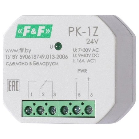 Реле промежуточное PK-1Z/24 7-30 AC 9-40 DC 16А для установки в монтажную коробку d60мм 1NO/NC IP20