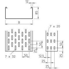 Лоток листовой перфорированный 400х85 L3000 сталь 1мм MKS 840 FS OBO 6057403