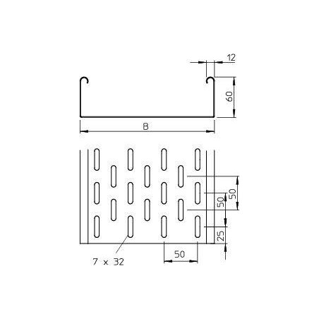 Лоток листовой перфорированный 300х60 L3000 сталь 1мм MKS 630 FS OBO 6055303