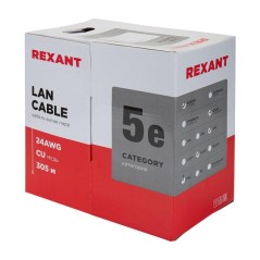 Кабель витая пара F/UTP кат.5E 4х2х24AWG solid CU PVC сер. (м) Rexant 01-0143