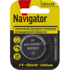 Элемент питания литиевый CR2430 93 828 NBT-CR2430-BP1 (блист.1шт) NAVIGATOR 93828