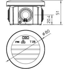 Коробка распределительная 80х51мм IP65 T25 4хM25 свет. сер. OBO 2007029