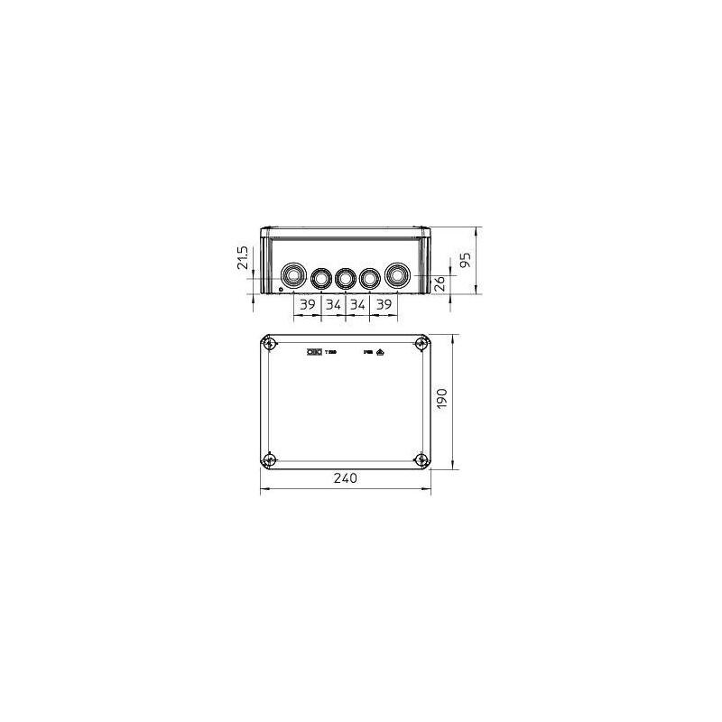 Коробка распределительная 240х190х95мм IP66 T250 9хM25 7хM32 свет. сер. OBO 2007109