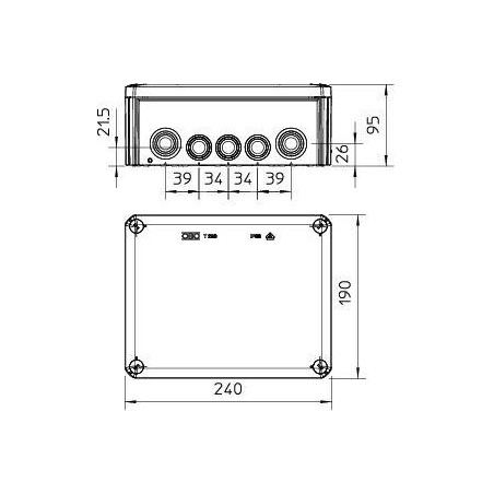 Коробка распределительная 240х190х95мм IP66 T250 9хM25 7хM32 свет. сер. OBO 2007109
