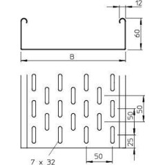 Лоток листовой перфорированный 200х60 L3000 сталь 1мм MKS 620 FT гор. оцинк. OBO 6055575