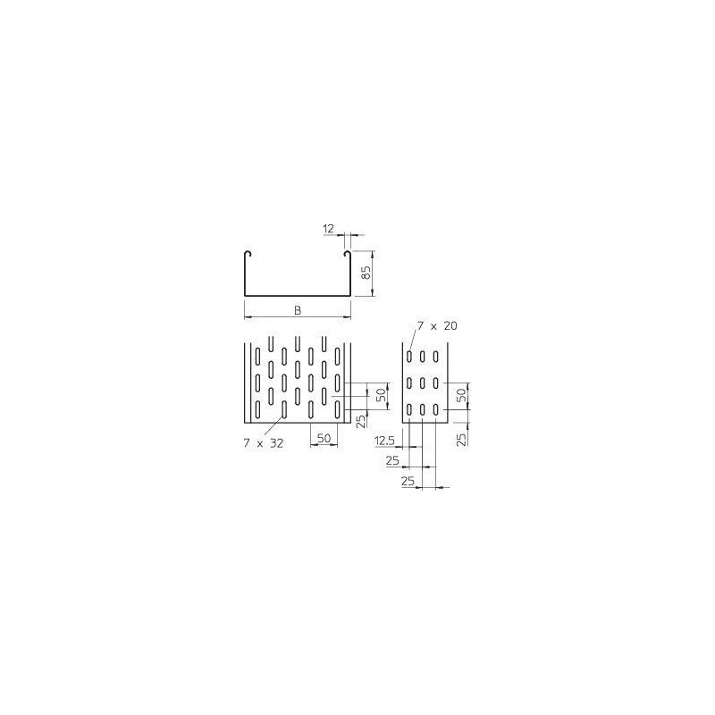 Лоток листовой перфорированный 100х85 L3000 сталь 1мм MKS 810 FS OBO 6057101