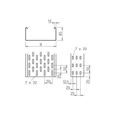 Лоток листовой перфорированный 100х85 L3000 сталь 1мм MKS 810 FS OBO 6057101