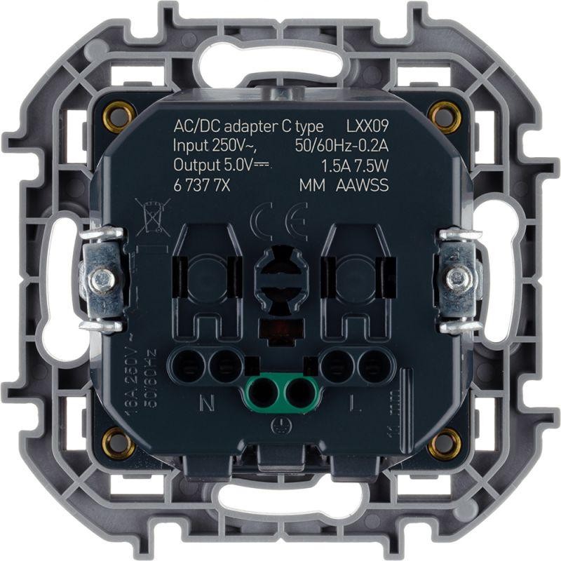 Розетка 1-м СП Inspiria 16А IP20 250В 2P+E немецк. стандарт с заряд. устройством USB тип C 1.5А 5В м