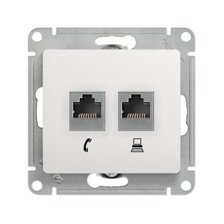 Розетка компьютерная + телефонная 2-м СП Glossa RJ45 + RJ11 кат.5E механизм бел. SE GSL000185