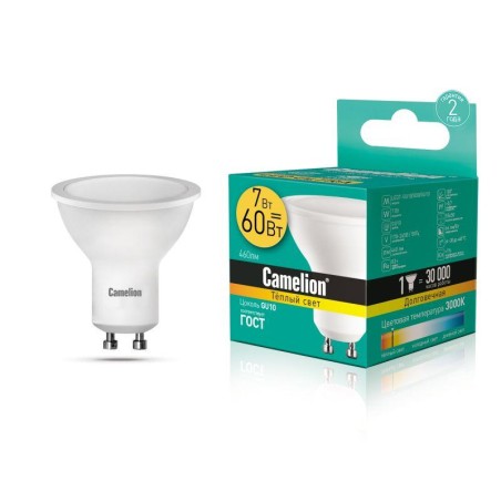 Лампа светодиодная LED7 GU10/830/GU10 7Вт 3000К тепл. бел. GU10 460лм 220-240В Camelion 11654