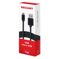 Кабель USB (micro USB) длиный штекер 1М черн. REXANT 18-4268