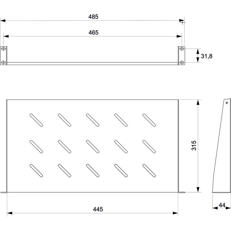 Полка консольная перфорированная SH-J017-1U-315-BK 19дюйм 1U Г-315мм RAL 9004 черн. Cabeus 8626c