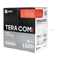 Кабель витая пара U/UTP кат.5E 4 пары 24 AWG solid LSZH нг(А)-HF сер. TERACOM PRO EKF TRP-5EUTP-04LSH-GY-IN3