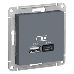 Розетка USB AtlasDesign тип A+C 5В/2.4А 2х5В/1.2А механизм грифель SE ATN000739