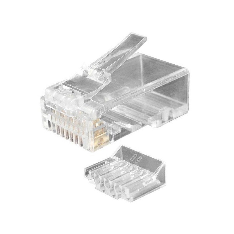 Разъем PLUG-8P8C-UV-C6-100 RJ45(8P8C) под витую пару кат.6 (50 µ"/ 50 мкр. дюйм) универс. (для ож и мж кабеля) со вставкой (уп.1