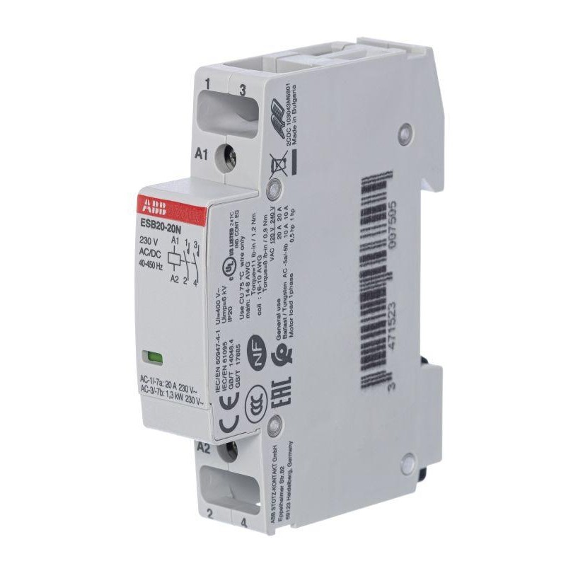 Контактор ESB20-20N-06 модульный (20А АС-1 2НО) катушка 230В AC/DC ABB 1SBE121111R0620