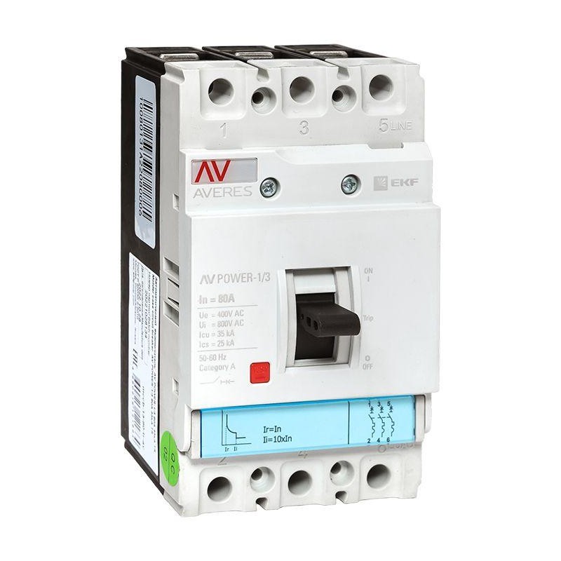 Выключатель автоматический 3п 80А 35кА AV POWER-1/3 TR AVERES EKF mccb-13-80-TR-av