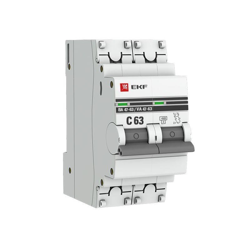 Выключатель автоматический модульный 2п C 63А 4.5кА ВА 47-63 PROxima EKF mcb4763-2-63C-pro