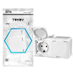 Розетка 2-м ОП Dita 16А IP54 250В с заземл. с крышкой бел. TOKOV ELECTRIC TKL-DT-R2Z-C01-IP54