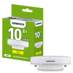 Лампа светодиодная T80 10Вт таблетка 3000К GX53 230В GENERICA LL-T80-10-230-30-GX53-G