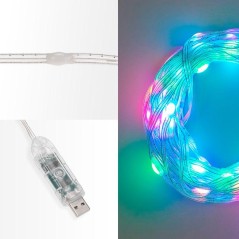 Гирлянда смарт "Нить" из росы с крупными светодиодами 10м 100LED RGB IP20 прозр. провод USB Neon-Nig