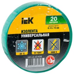 Изолента ПВХ 0.13х15мм (рул.20м) зел. IEK UIZ-13-10-K06