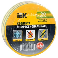 Изолента ПВХ 0.18х19мм желт./зел. (рул.20м) IEK UIZ-20-10-K52