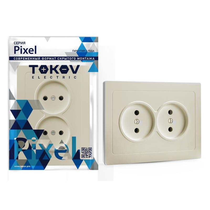 Розетка 2-м СП Pixel 16А IP20 без заземл. в сборе беж. TOKOV ELECTRIC TKE-PX-R2F-C02