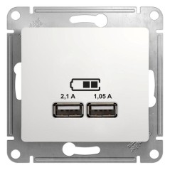 Розетка USB 2-м СП Glossa тип A+A 5В/2.1А 2х5В/1.05А механизм бел. SE GSL000133